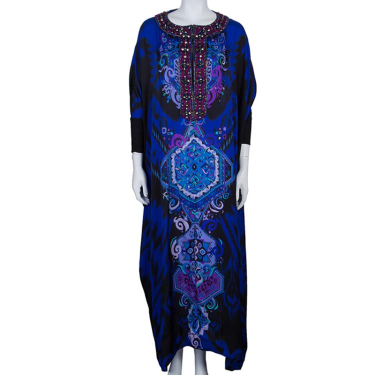 Pre Owned Emilio Pucci Multi-Print Embellished Kaftan S