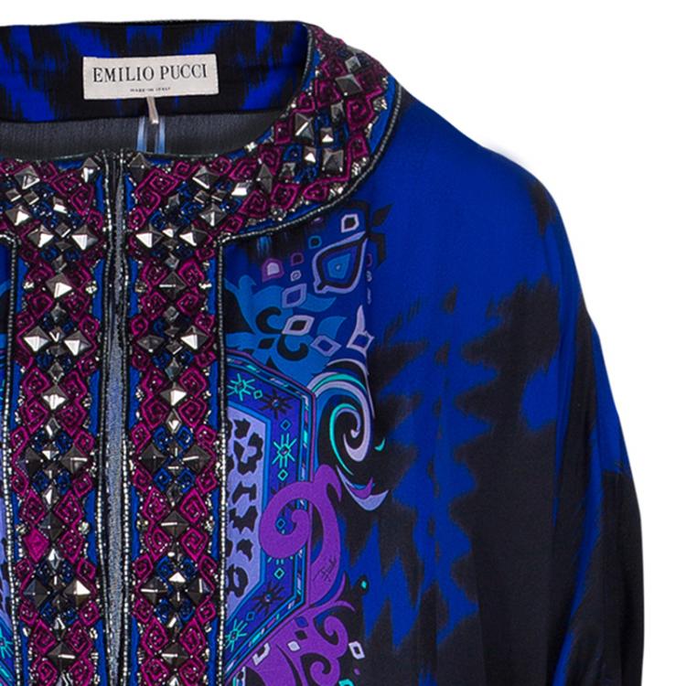 Pre Owned Emilio Pucci Multi-Print Embellished Kaftan S