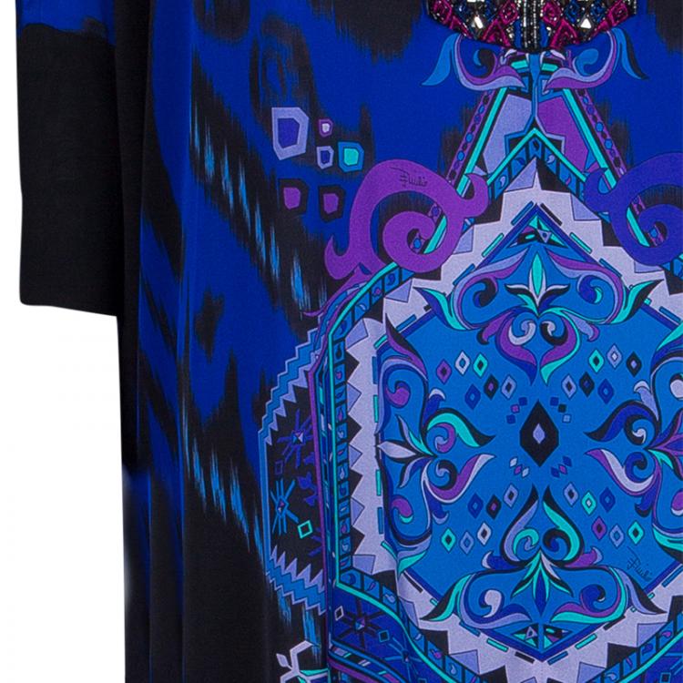 Pre Owned Emilio Pucci Multi-Print Embellished Kaftan S