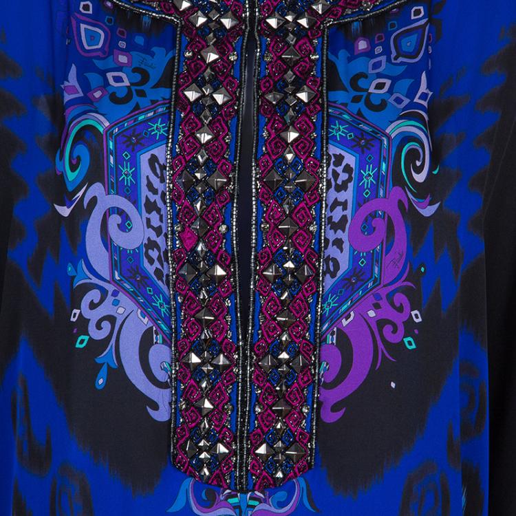 Pre Owned Emilio Pucci Multi-Print Embellished Kaftan S