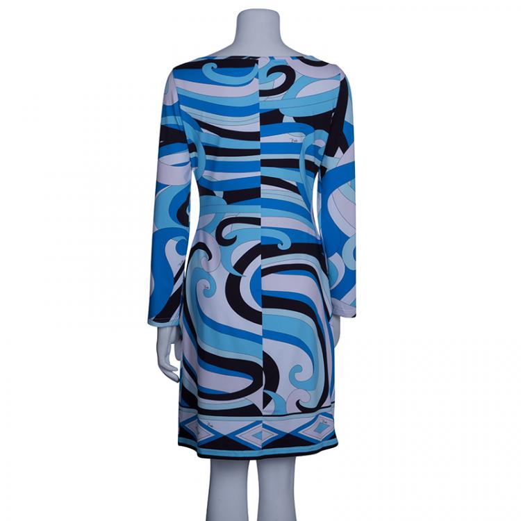 مملوكة مسبقًا Emilio Pucci Blue Printed Silk Jersey Dress S