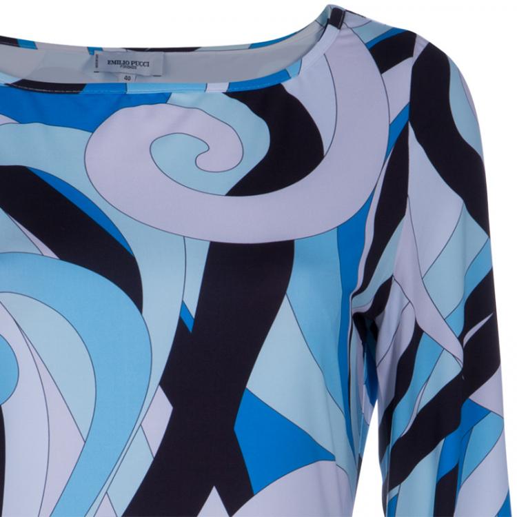 مملوكة مسبقًا Emilio Pucci Blue Printed Silk Jersey Dress S