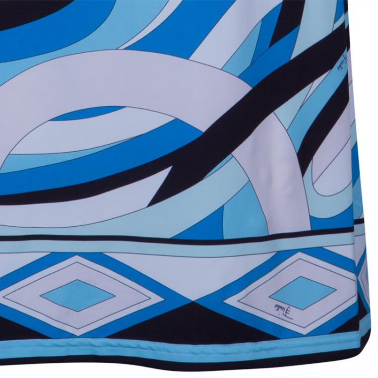 مملوكة مسبقًا Emilio Pucci Blue Printed Silk Jersey Dress S