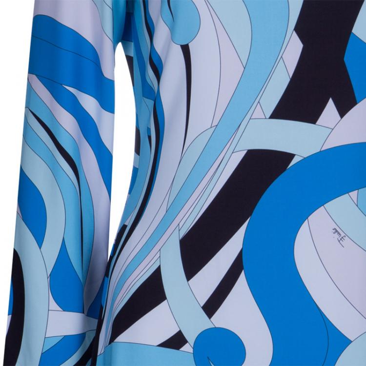 مملوكة مسبقًا Emilio Pucci Blue Printed Silk Jersey Dress S
