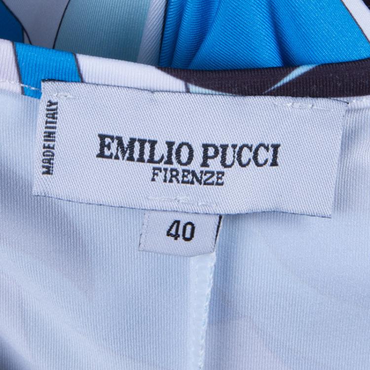 مملوكة مسبقًا Emilio Pucci Blue Printed Silk Jersey Dress S