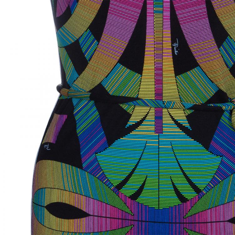 Pre Owned Emilio Pucci Multicolor Belted Print Top S