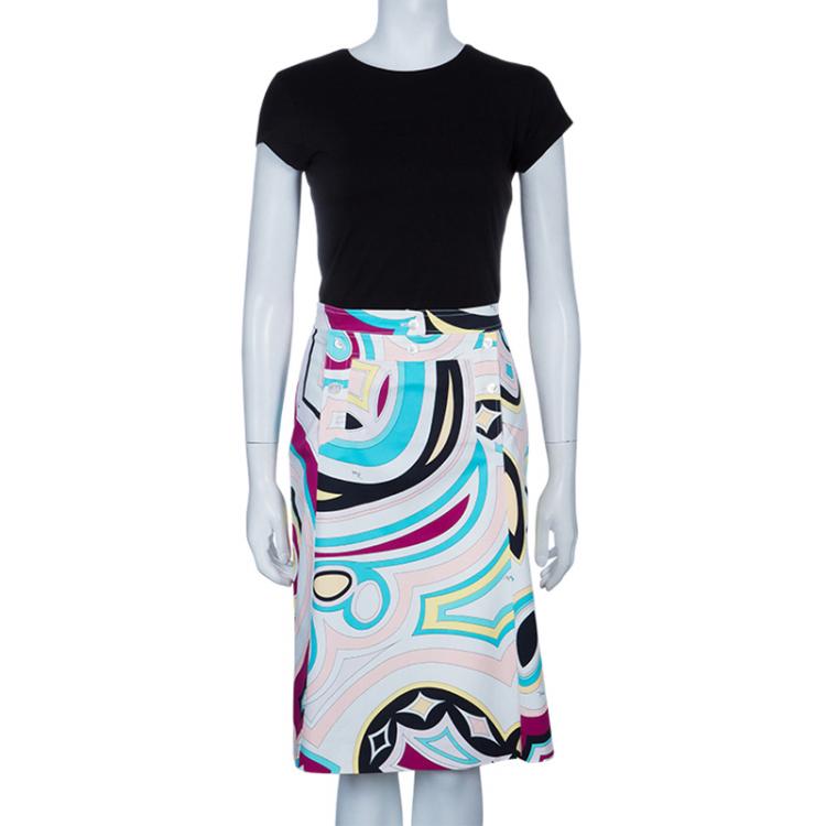Pre Owned Emilio Pucci Printed A-Line Skirt M