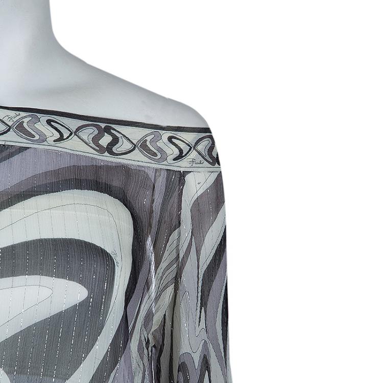 Pre Owned Emilio Pucci Grey Chiffon Print Top M