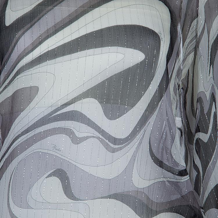 Pre Owned Emilio Pucci Grey Chiffon Print Top M