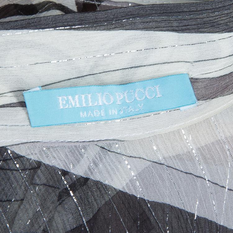 Pre Owned Emilio Pucci Grey Chiffon Print Top M