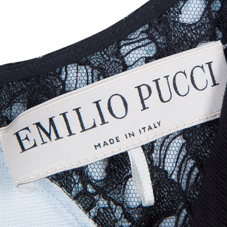 Pre Owned Emilio Pucci White and Black Lace Dress M