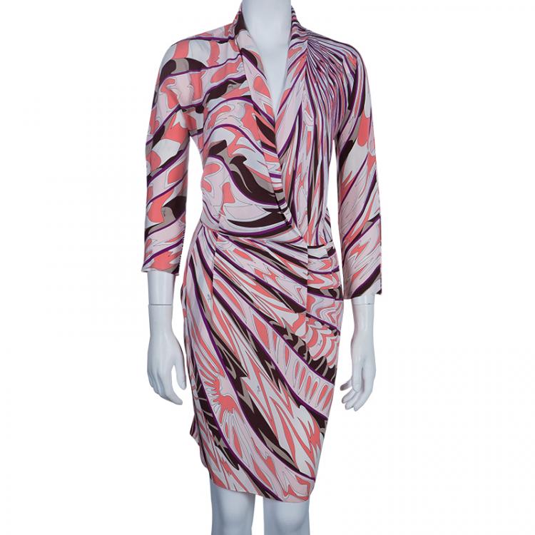 Pre Owned Emilio Pucci Multicolor Print Long Sleeve Dress S