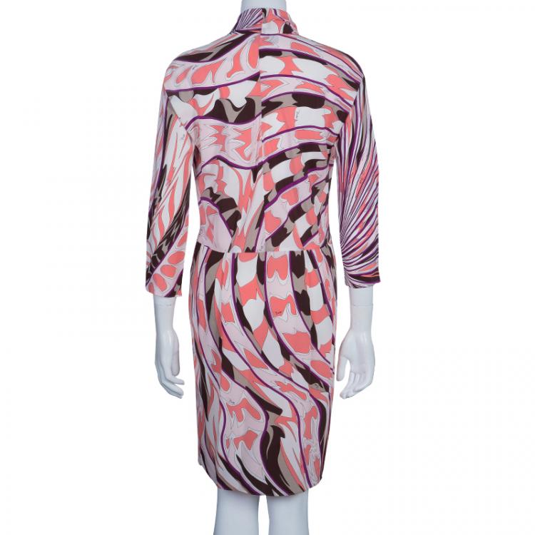 Pre Owned Emilio Pucci Multicolor Print Long Sleeve Dress S
