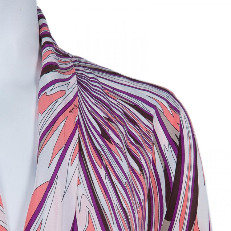 Pre Owned Emilio Pucci Multicolor Print Long Sleeve Dress S