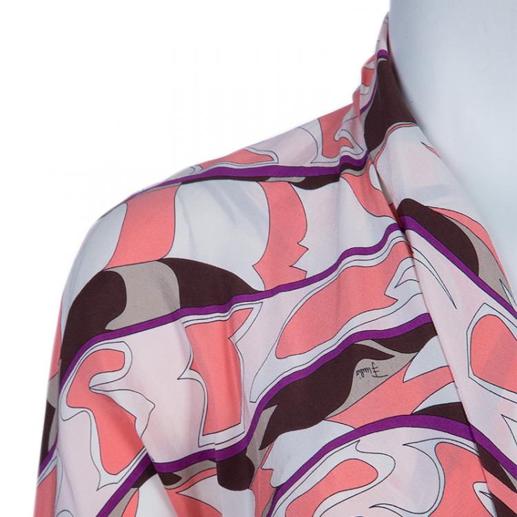 Pre Owned Emilio Pucci Multicolor Print Long Sleeve Dress S