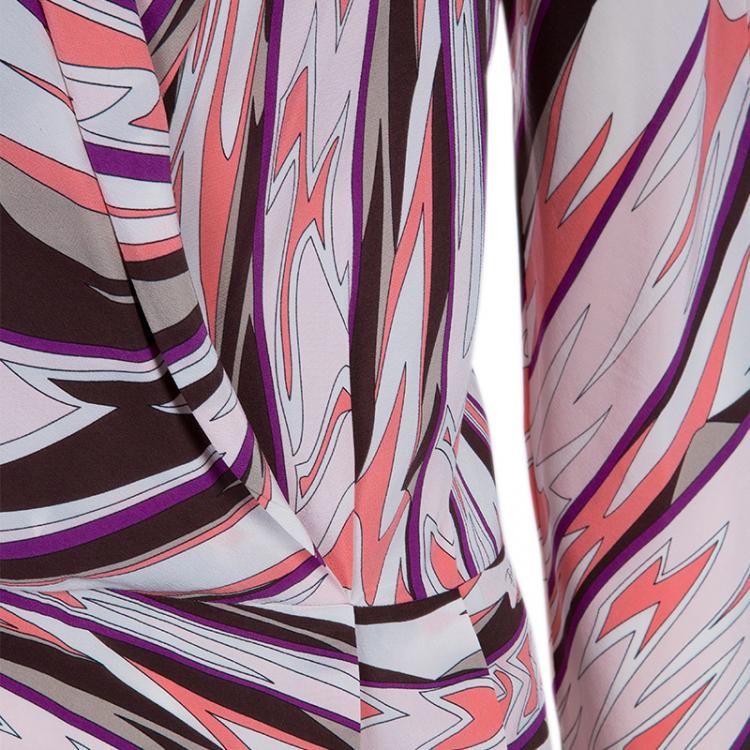 Pre Owned Emilio Pucci Multicolor Print Long Sleeve Dress S