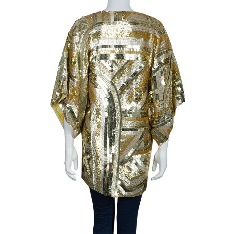 Pre Owned Emilio Pucci Gold Sequins Long Jacket S