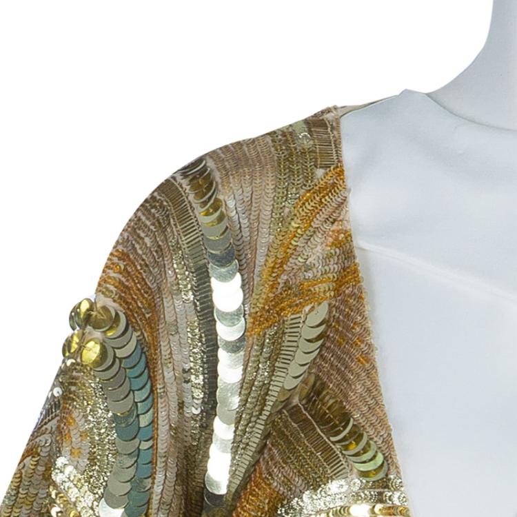 Pre Owned Emilio Pucci Gold Sequins Long Jacket S