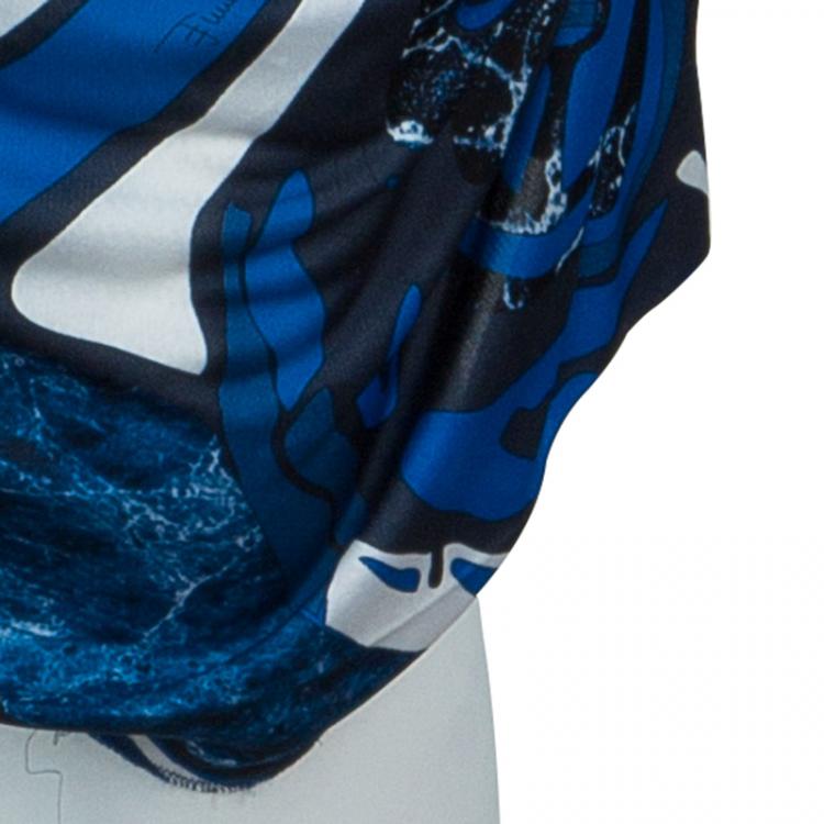 Pre Owned Emilio Pucci Blue Printed Embellished Sleeve Detail Ruched Side Knit Dress L