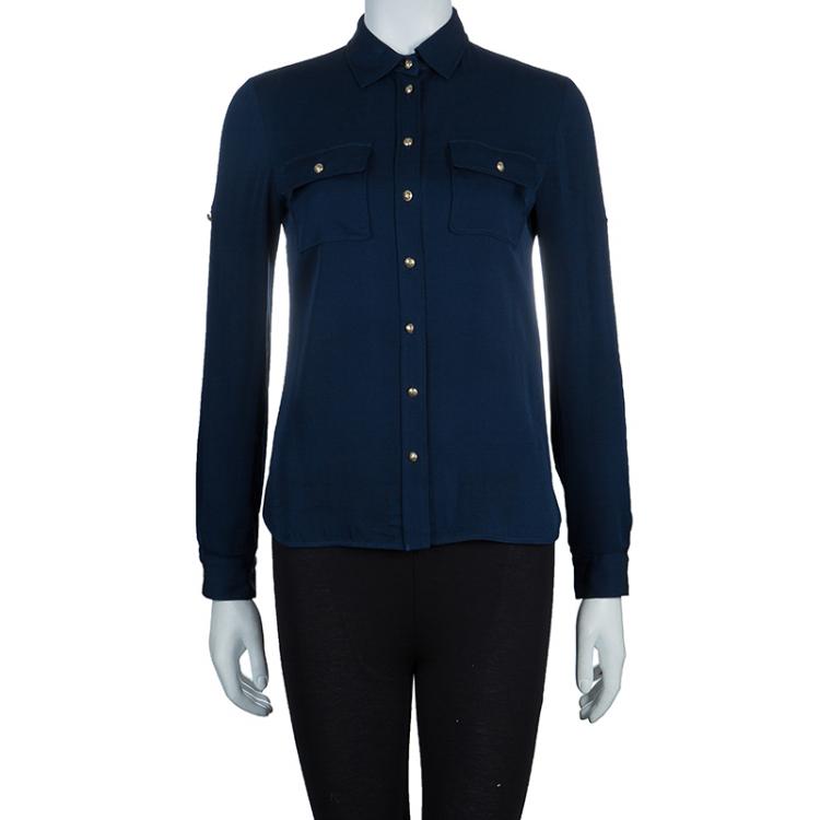 Pre Owned Emilio Pucci Blue Button Down Long Sleeve Silk Shirt S