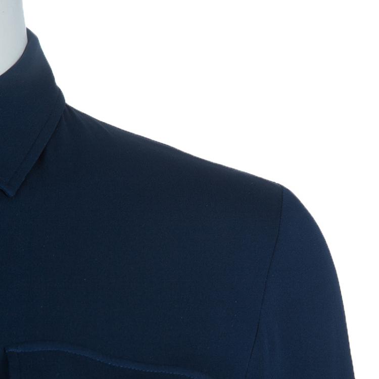Pre Owned Emilio Pucci Blue Button Down Long Sleeve Silk Shirt S
