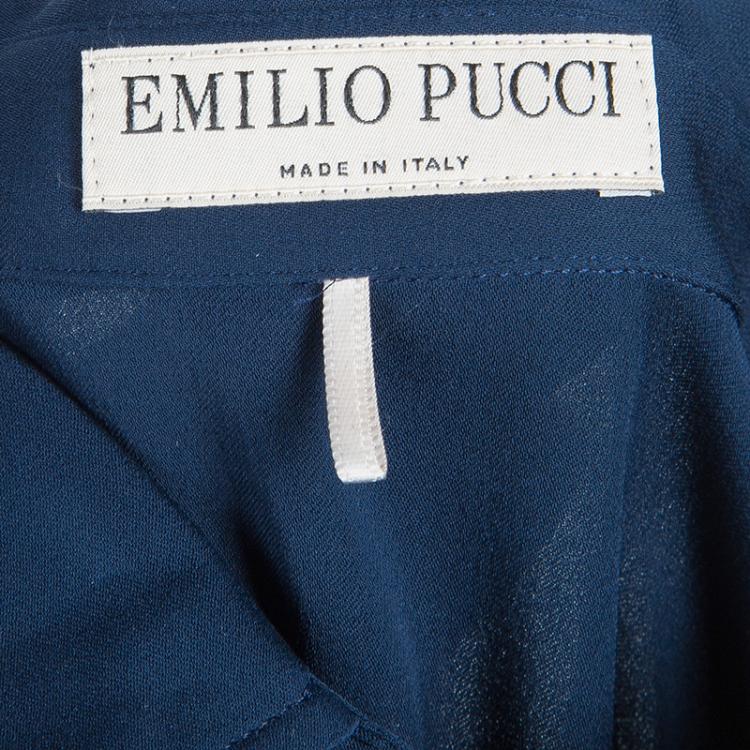 Pre Owned Emilio Pucci Blue Button Down Long Sleeve Silk Shirt S