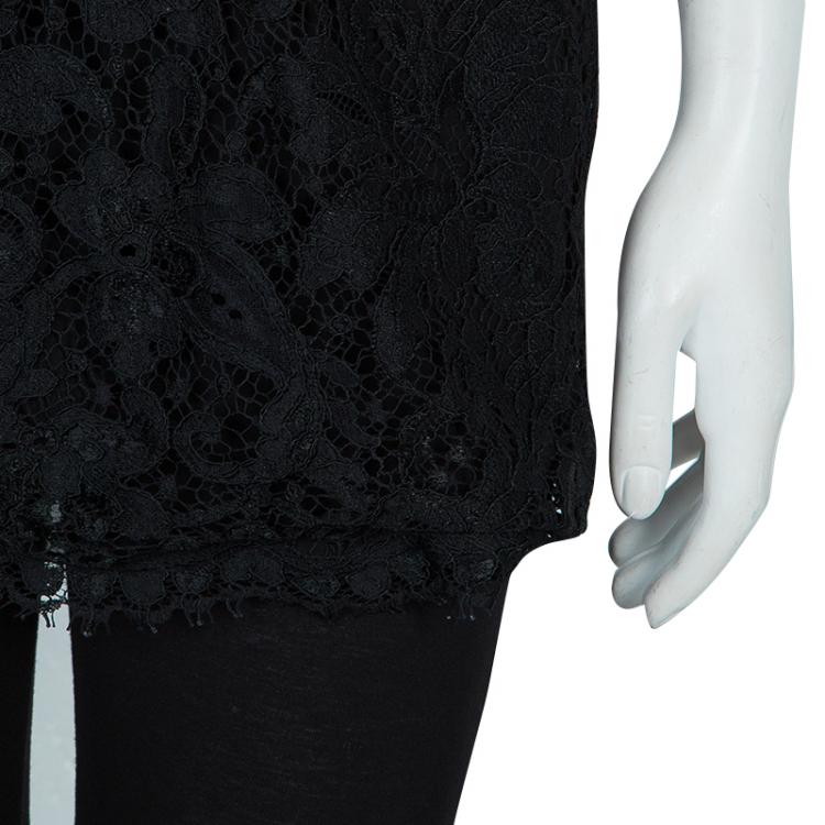 Pre Owned Emilio Pucci Black Lace Mirrorwork Tie-Up Detail Sleeveless Dress S