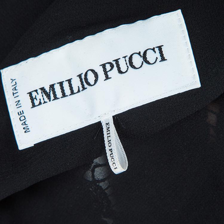 Pre Owned Emilio Pucci Black Lace Mirrorwork Tie-Up Detail Sleeveless Dress S
