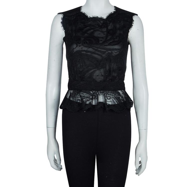 Pre Owned Emilio Pucci Black Lace Sleeveless Peplum Top S