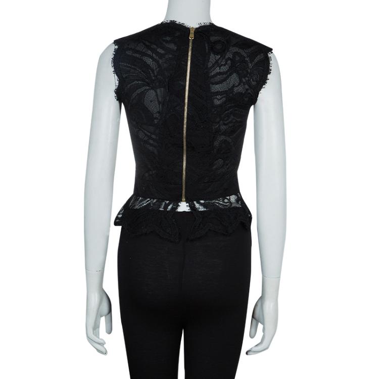 Pre Owned Emilio Pucci Black Lace Sleeveless Peplum Top S