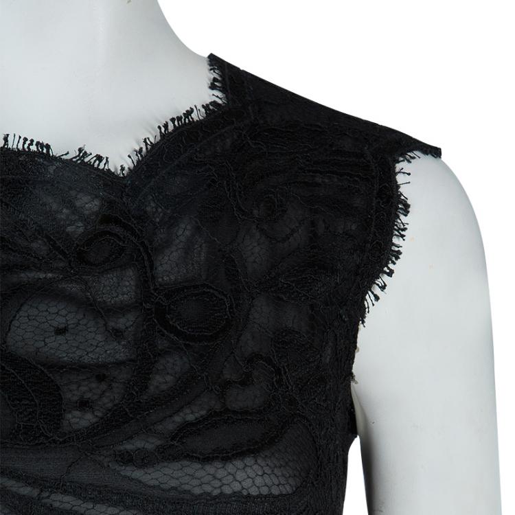 Pre Owned Emilio Pucci Black Lace Sleeveless Peplum Top S