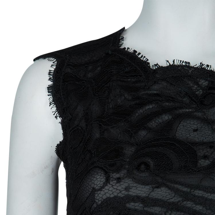Pre Owned Emilio Pucci Black Lace Sleeveless Peplum Top S