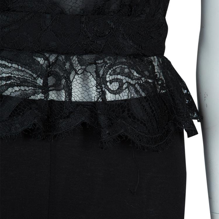 Pre Owned Emilio Pucci Black Lace Sleeveless Peplum Top S