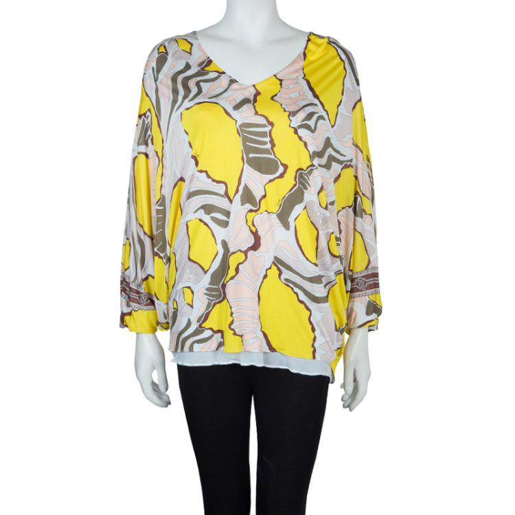 Pre Owned Emilio Pucci Multicolor Print Batwing Sleeve Knit Top S