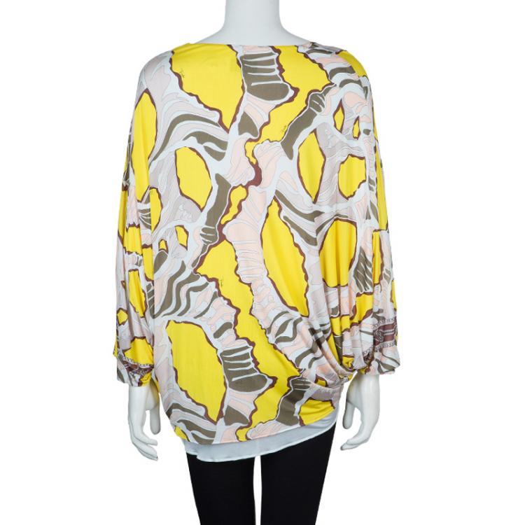 Pre Owned Emilio Pucci Multicolor Print Batwing Sleeve Knit Top S