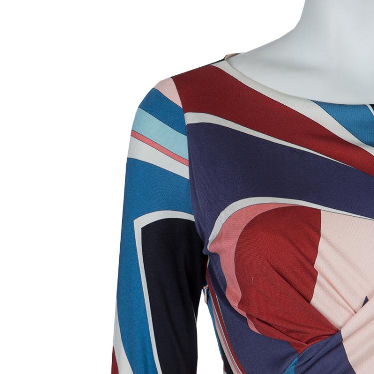 Pre Owned Emilio Pucci Multicolor Print Long Sleeve Dress M