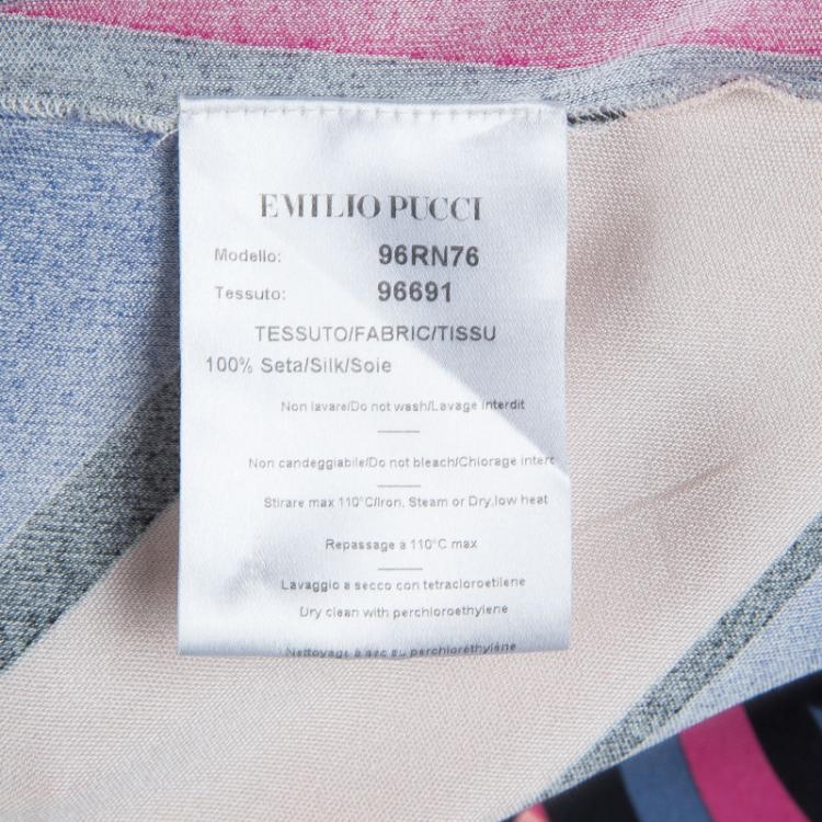 Pre Owned Emilio Pucci Multicolor Printed Knit Long Sleeve Belted Top L