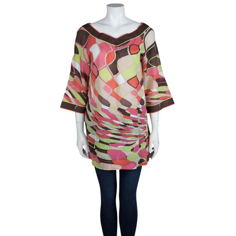 Pre Owned Emilio Pucci Multicolor Printed Cotton Tunic L