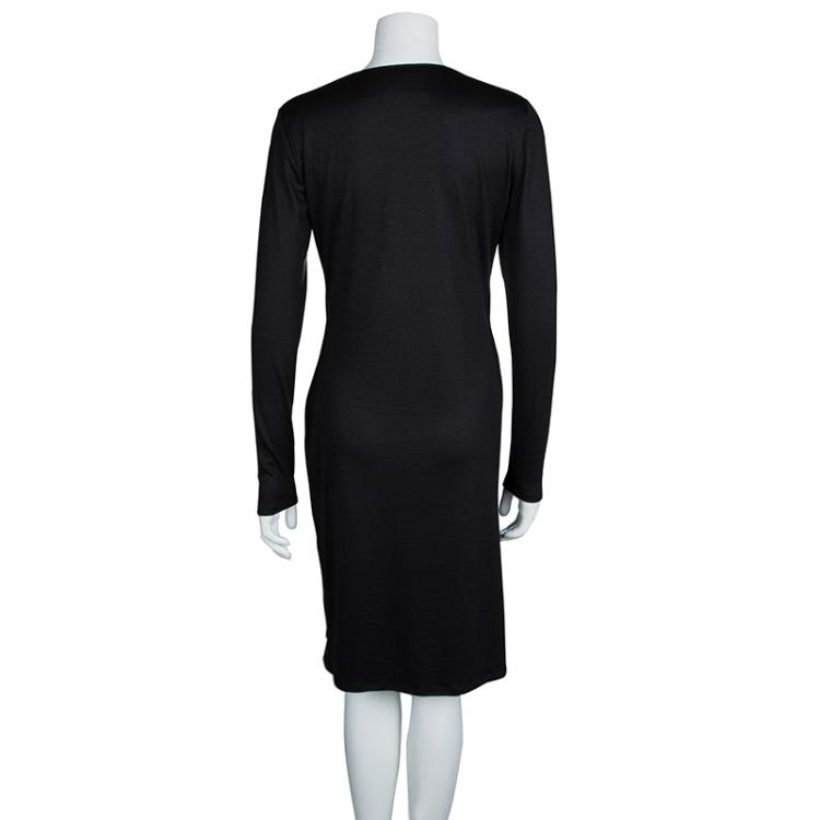 Pre Owned Emilio Pucci Black Knit Long Sleeve Draped Overlap Dress M