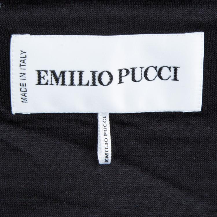 Pre Owned Emilio Pucci Black Knit Long Sleeve Draped Overlap Dress M