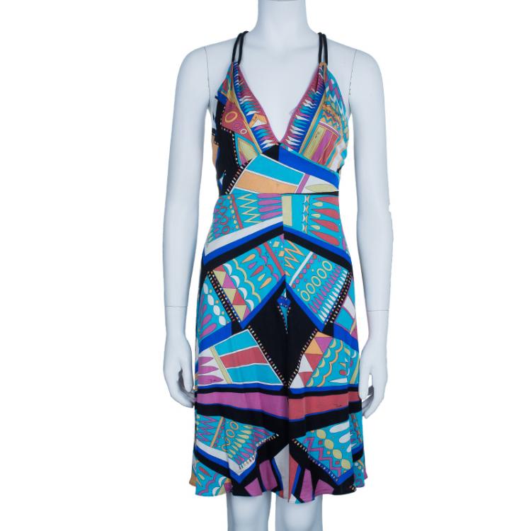 Pre Owned Emilio Pucci Patterned Jersey Shift Dress M