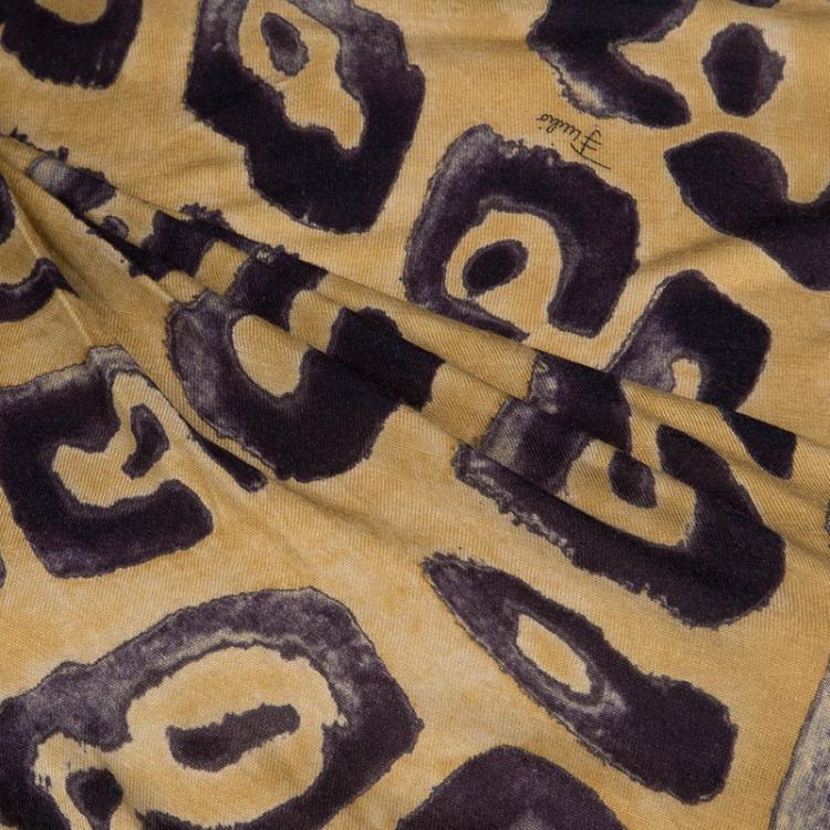 Pre Owned Emilio Pucci Animal Print  Ruched Long Sleeve Jersey Dress M