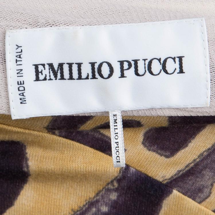 Pre Owned Emilio Pucci Animal Print  Ruched Long Sleeve Jersey Dress M