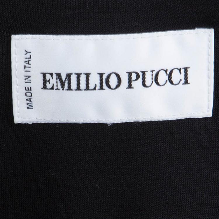 Pre Owned Emilio Pucci Multicolor Printed Knit Long Sleeve Ruched Dress M