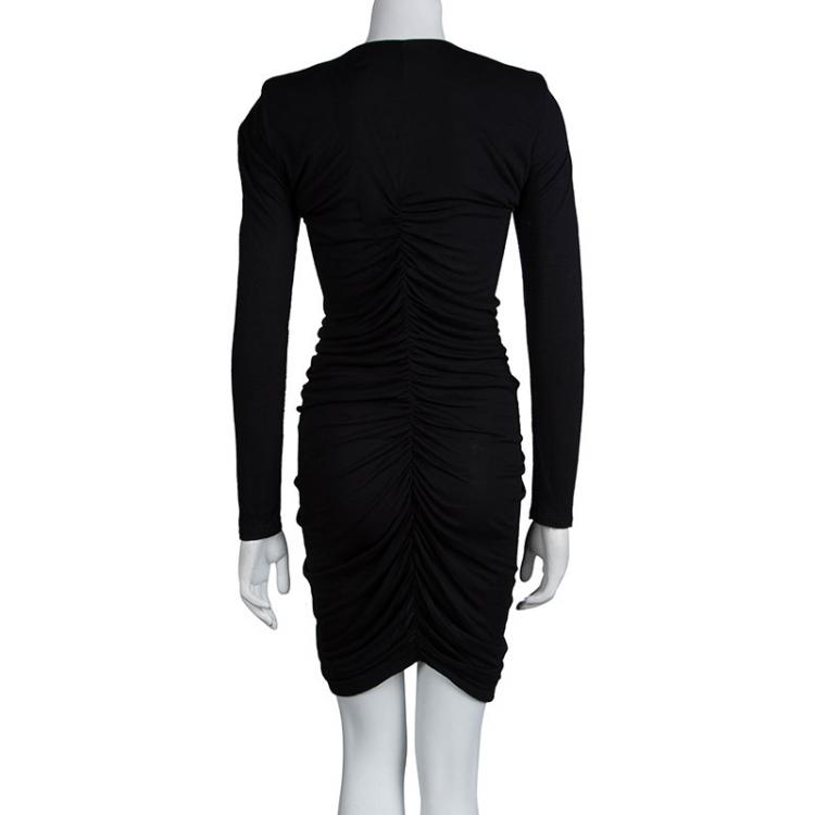 Pre Owned Emilio Pucci Black Knit Ruched Zip Front Dress M
