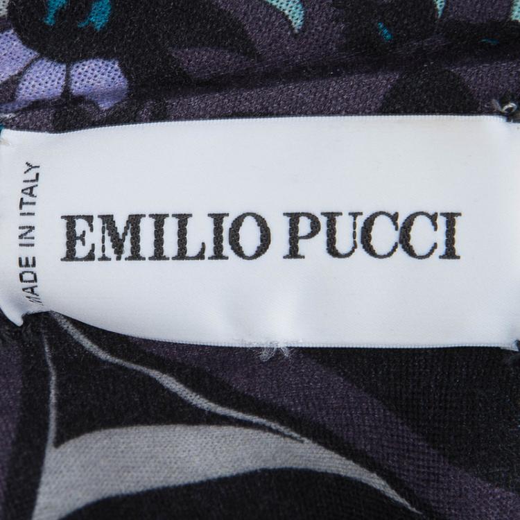 Pre Owned Emilio Pucci Purple Printed Knit Ruched Fringe Detail Dress M