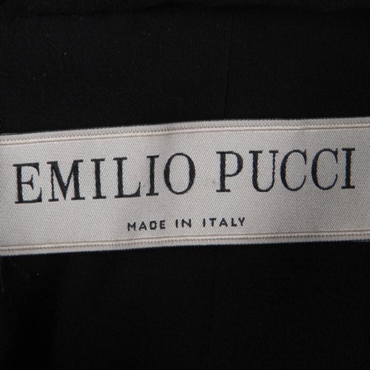 Pre Owned Emilio Pucci Black Plisse Silk Lace Detail Halter Gown S