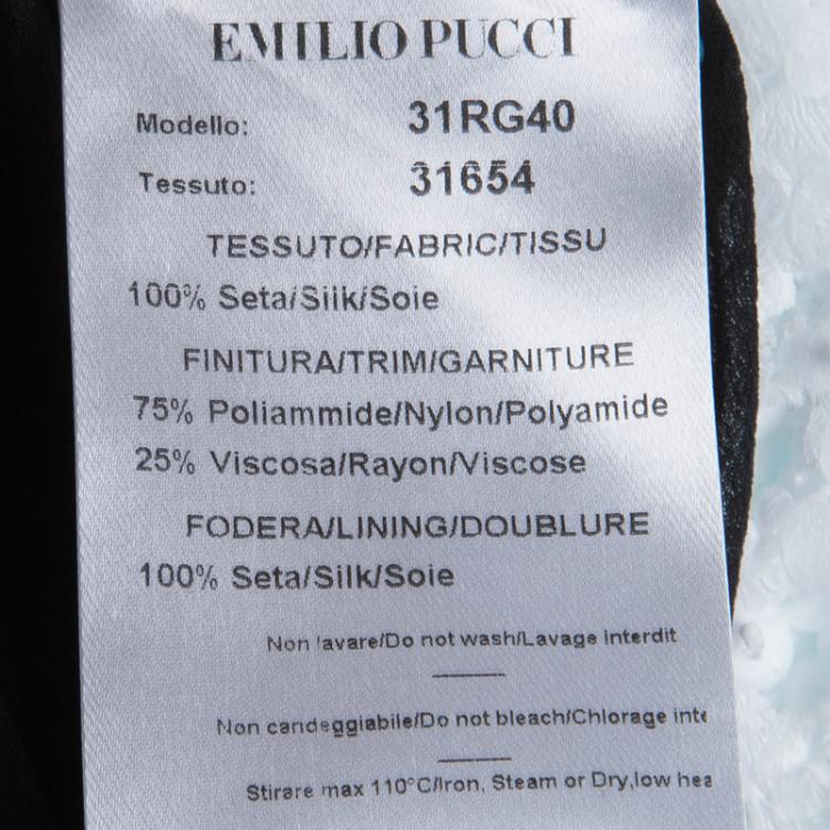 Pre Owned Emilio Pucci Black Plisse Silk Lace Detail Halter Gown S