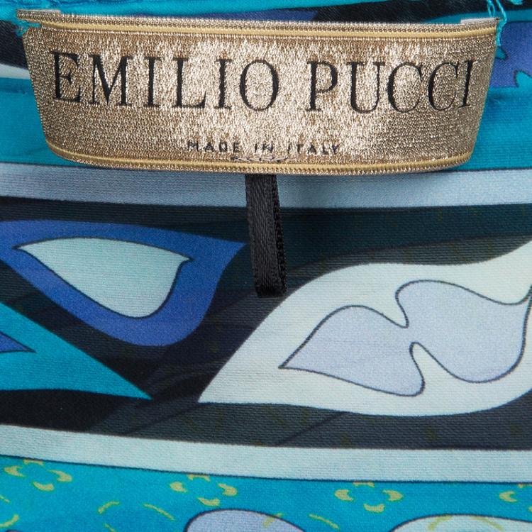 Pre Owned Emilio Pucci Blue Abstract Silk One Shoulder Top OS