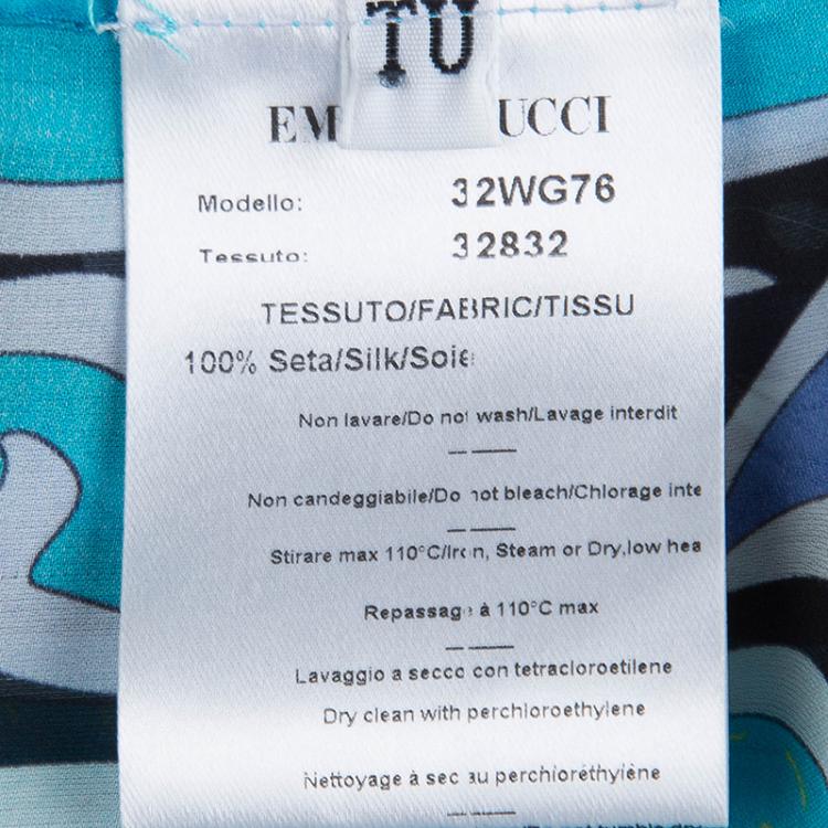 Pre Owned Emilio Pucci Blue Abstract Silk One Shoulder Top OS